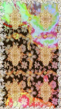 Barok tarzında altın çiçekli süs. Antika altın tekrarlanabilir duvar kağıdı. Kahverengi renklerde altın element. Damask pürüzsüz tekrarlama deseni.