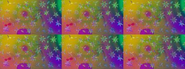 Raster illüstrasyonundaki çiçek desenli çizim. Yeşil ve kahverengi renkte çiçekler.