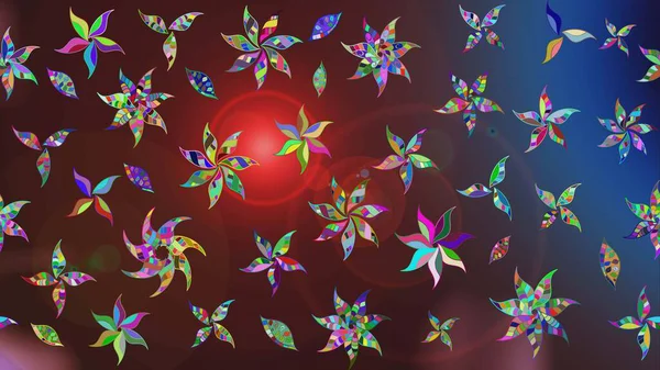 Parlak renkli çiçekleri ve kahverengi ve mor renkli yaprakları olan harika bir çiçek deseni. Moda baskıları için zarif bir şablon. Modern çiçek arkaplanı. Halk stili.