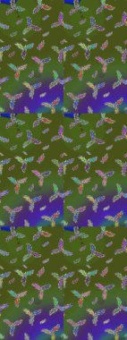 Retro tarzı, kış elementleri. Son moda kar taneleri ve elementler onun kartlarını gösteriyor. Kar taneleri tasarımı. Modern soyut tasarım posteri, kapak, yeşil, mor ve mavi renkli kart tasarımı.