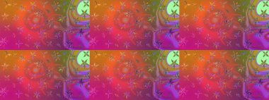 Eskiz arkaplan modeli. Raster - stok. Yapraklı çiçekler ve pembe ve turuncu renkli papatya çiçekleri..