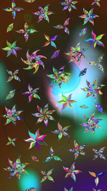 Sevimli çiçek raster deseni. Kahverengi ve yeşil renkli çiçekler. Düz Çiçek Elementleri Tasarımı. Renkli Yaz Teması çizim şablonu.