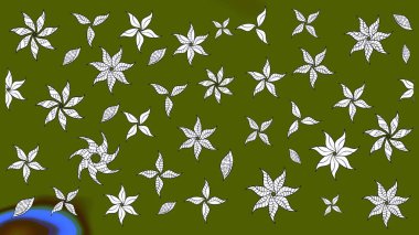 Raster illüstrasyonu. Şirin çiçek elementleri. Yeşil renkli çiçekler. Çizim.