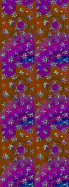 Çiçekli çizim şekli. Mor ve kahverengi renkte çiçekler. Renkli Bahar Teması eskiz kalıbı. Düz Çiçek Elementleri Tasarımı.