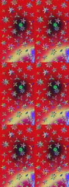 Eskiz arkaplan modeli. Raster - stok. Yapraklı çiçekler ve kırmızı ve nötr renklerde papatya çiçekleri..