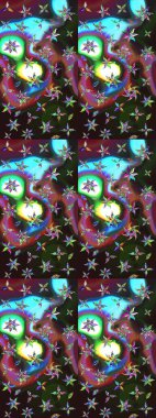 Elle çizilmiş çiçek desenli Raster çizimi. Çocuksu tasarım. Gri ve mavi arka planda. Tekstil, kumaş, ambalaj, hatıra defteri için güzel çiçek arkaplanı..