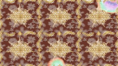 Çizim altın desenli bukleler. Kahverengi renkte çizim deseni. Doğu tarzı arabesk tarzında altın elementler. Raster altın eskiz deseni.