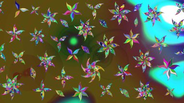 Yeşil ve kahverengi renkli vadi çiçekleri. Soyut etnik raster çizim kalıbı. Çiçekler..