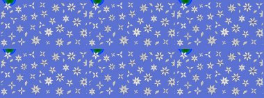 3D çiçekler, eskiz. Raster illüstrasyonu. Mavi ve beyaz renklerde.