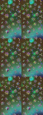 Parlak renkli çiçekleri ve yeşil ve kahverengi renkte yaprakları olan harika bir çiçek deseni. Moda baskıları için zarif bir şablon. Modern çiçek arkaplanı. Halk stili.