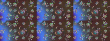 Suluboya çiçekli çiçek deseni. Kahverengi ve mavi renklerde güzel bir tekstil. Raster illüstrasyonu.