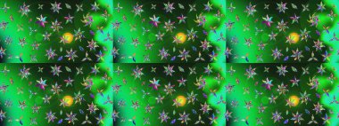 Çiçekler suluboya tarzında yeşil ve gri renklerde. Raster illüstrasyonunda çiçek deseni çizimi.