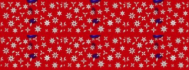 Çocuksu tasarım. Tekstil, kumaş, ambalaj, hatıra defteri için hoş bir çiçek arkaplanı. Kırmızı ve nötr arkaplanda. Elle çizilmiş karalama çiçekleri ile Raster çizim deseni.