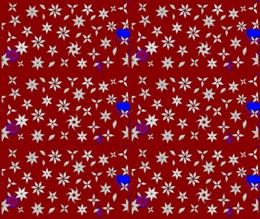 Raster deseni. Raster illüstrasyonu. Kibarca, kırmızı renkte bahar çiçekleri. Patlayan çiçekler soyut yerleştirilmiş.