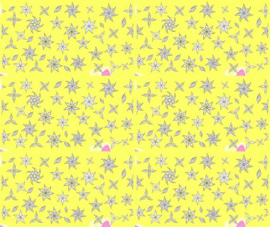 Çiçeksel fantezi tasarımı ve parlak bir arka plan çizimi. Düz Çiçek Elementleri Tasarımı. Renkli Bahar Teması çizim şablonu.