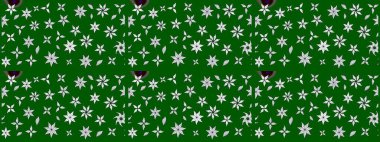 Raster illüstrasyonu. Yeşil renkli Asya tekstili. Suluboya çiçekli çiçek deseni.