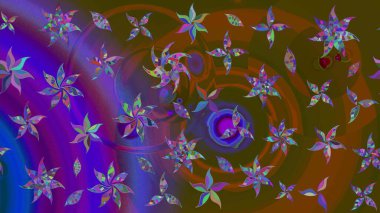 Raster illüstrasyonu. Kahverengi renkli çiçekler. Raster illüstrasyonu. Çiçek desenli çizim. Asya tekstil tarzında.