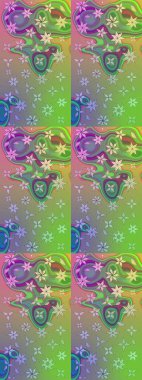 Yapraklı çiçekler ve yeşil renkli papatya çiçekleri. Eskiz arkaplan modeli. Raster - stok.