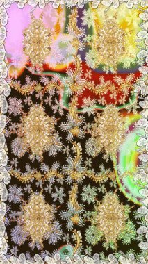 Kusursuz kıvırcık saçlar. Raster altın desen. Doğulu stil, altın elementlerle kahverengi renklerde altın desenli arabesk yapar..