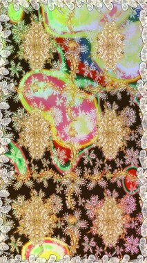 Noel, kar tanesi, yeni yıl 2019. Kahverengi renklerde, altın elementlerle kusursuz klasik desen.