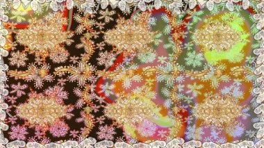 Tekrarlayan elementlerle soyut arkaplan oluşturun. Kahverengi renkler ve altın elementler üzerinde altın pürüzsüz desen. Kusursuz damaske klasik altın desen. Raster illüstrasyonu.