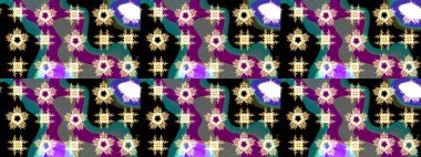 Raster illüstrasyonu. Siyah, mor ve mavi renkli kristal kar taneleri.