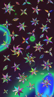 Çiçekler. Vadinin çiçekleri kahverengi ve yeşil renklerde. Soyut etnik raster çizim kalıbı.