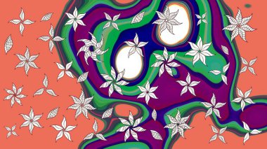 Soyut etnik raster çizim kalıbı. Kabile sanatı boho baskısı, klasik çiçek arkaplanı. Arkaplan dokusu, duvar kağıdı, turuncu ve yeşil renkli çiçek teması.