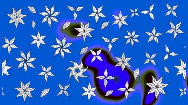 Çiçekli karalama şeklinde Raster çiçek deseni. Mavi ve nötr renklerde çiçekler. Yumuşak, bahar çiçekli arka plan.