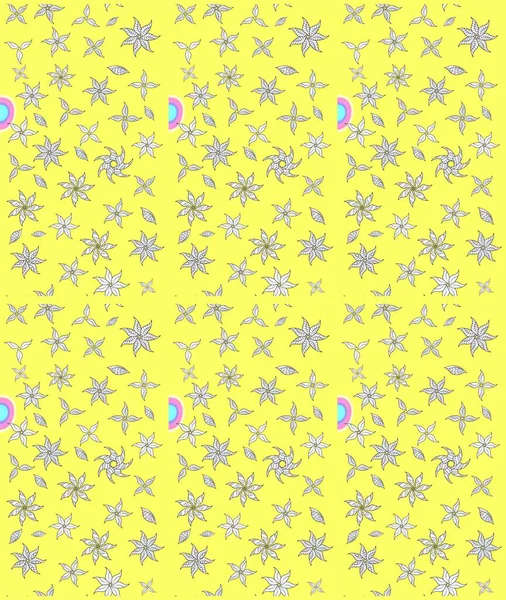 Sabıka fotoğraflarında, bebek kıyafetlerinde, duvar kâğıtlarında, paket kutularında falan kullanılabilir. Raster. Zarif, parlak ve eskiz sarı çiçek desenli.