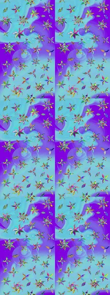 Çiçekli karalama şeklinde Raster çiçek deseni. Mavi ve mor renkli çiçekler. Nazik, narin çiçek arkaplanı.