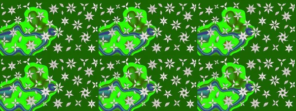 Çiçeksel çizim kalıbının yansıması. Vadinin yeşil renkli çiçekleri.