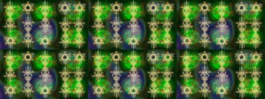 Renkli arka planda izole tatlı kar taneleri. Kar tanesi raster deseni. Yeşil, mavi ve gri renkli kar taneleri. Raster illüstrasyonu.