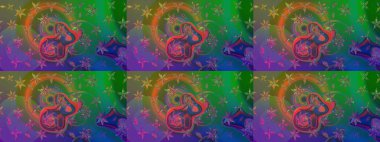 Soyut etnik raster çizim kalıbı. Kabile sanatı boho baskısı, klasik çiçek arkaplanı. Arkaplan dokusu, duvar kağıdı, yeşil ve mavi renkli çiçek teması.