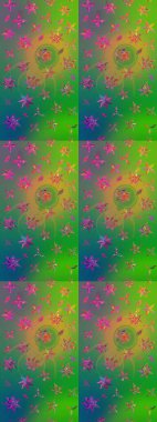 Vadinin yeşil ve mavi renkli çiçekleri. Raster - stok. Suluboya, elle çizilmiş. Taslak arkaplan deseni.