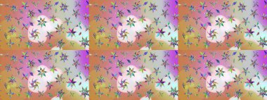 Tarafsız ve pembe renklerde çiçekler. Raster illüstrasyonu. Asya tekstil tarzında. Raster illüstrasyonu. Çiçek desenini çiz.