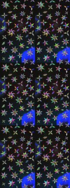 Çiçekler. Soyut etnik raster çizim kalıbı. Vadinin çiçekleri gri ve mavi renklerde.