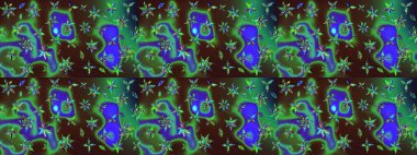 Yeşil ve kahverengi renkli çiçekler. Raster illüstrasyonundaki çiçek desenli çizim. Renkli Bahar Teması eskiz kalıbı. Düz Çiçek Elementleri Tasarımı.