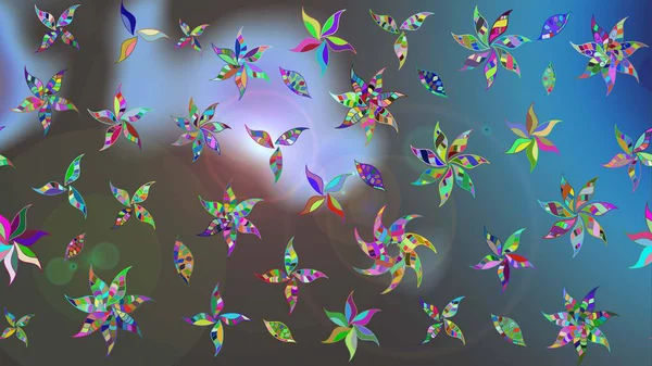 Renkli Bahar Teması eskiz kalıbı. Süslü kumaş deseni. Raster illüstrasyonundaki çiçek desenli çizim. Düz Çiçek Elementleri Tasarımı.