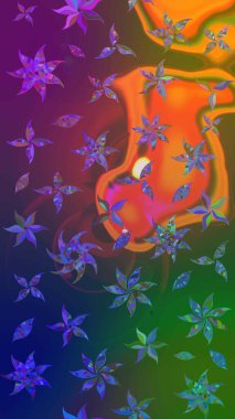 Sevimli çiçek raster deseni. Düz Çiçek Elementleri Tasarımı. Yeşil ve mavi renkte çiçekler. Renk Bahar Teması eskiz şablonu.