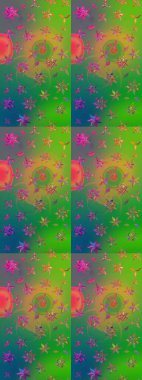 Küçük çiçekteki sevimli çiçek deseni. Yeşil ve mavi renkte çiçekler.