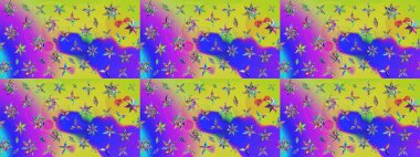 Eskiz arkaplan modeli. Raster - stok. Yapraklı çiçekler ve çiçekli papatya çiçekleri menekşe ve sarı renkler.