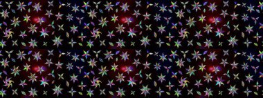 Robot resim. Raster illüstrasyonu. Siyah ve yeşil renkli çiçekler. Şirin çiçek elementleri..