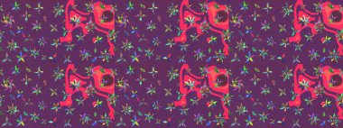 Suluboya, elle çizilmiş. Raster hisseleri. Eskiz arkaplan modeli. Mor ve pembe çiçekler.