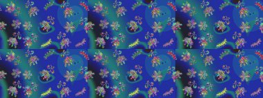 Güzel tasarım. Mavi, yeşil ve mor kar taneleri. Kar tanelerinin soyut arkaplanlı Noel arkaplanı. Raster illüstrasyonu. Noel için tatil tasarımı, Yeni Yıl moda baskıları.