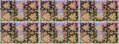 Damask altın soyut çiçek gri renklerde pürüzsüz desen. Süslü dekorasyon. Raster illüstrasyonu.