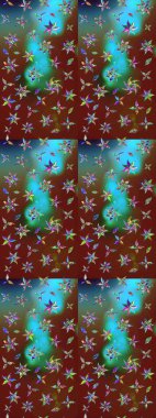 Raster illüstrasyonundaki çiçek desenli çizim. Kahverengi ve kırmızı renkte çiçekler.