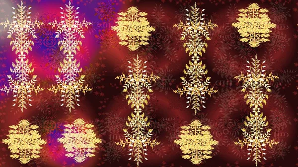 Noel ve yeni yıl moda baskıları için tatil tasarımı. Kahverengi, kırmızı ve mor kar taneleri. Renkler. Kar tanelerinin soyut arkaplanı olan şirin bir Noel arkaplanı. Raster illüstrasyonu.