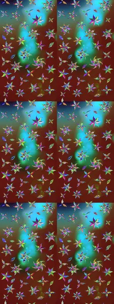 Raster illüstrasyonundaki çiçek desenli çizim. Kahverengi ve kırmızı renkte çiçekler.