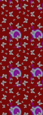 Renkli Kelebeklerle Bahar Arkaplanı. Kart, Davetiye ve Yazdırma için Şirin Kadınsı Desen. Güzel Kelebek Siluetleriyle Moda Dekorasyonu. Kırmızı ve gri renkler üzerine Raster Arkaplanı.